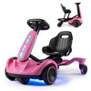 Pink 6V ride-on drift car features glowing wheels, adjustable seat, and all-terrain capability for fun outdoor adventures.