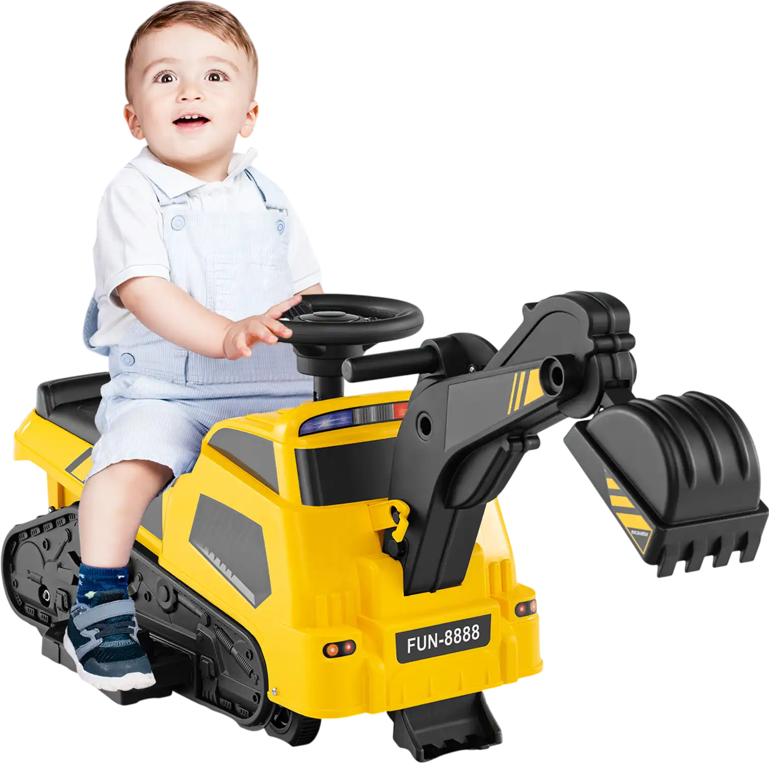 Costway 6V 3-in-1 Ride-On Tractor Electric Excavator w/ Adjustable Arms & Music Yellow 856793421 New