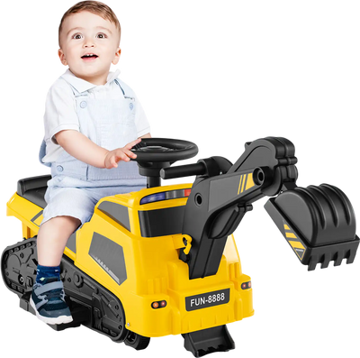 Costway 6V 3-in-1 Ride-On Tractor Electric Excavator w/ Adjustable Arms & Music Yellow 856793421 New