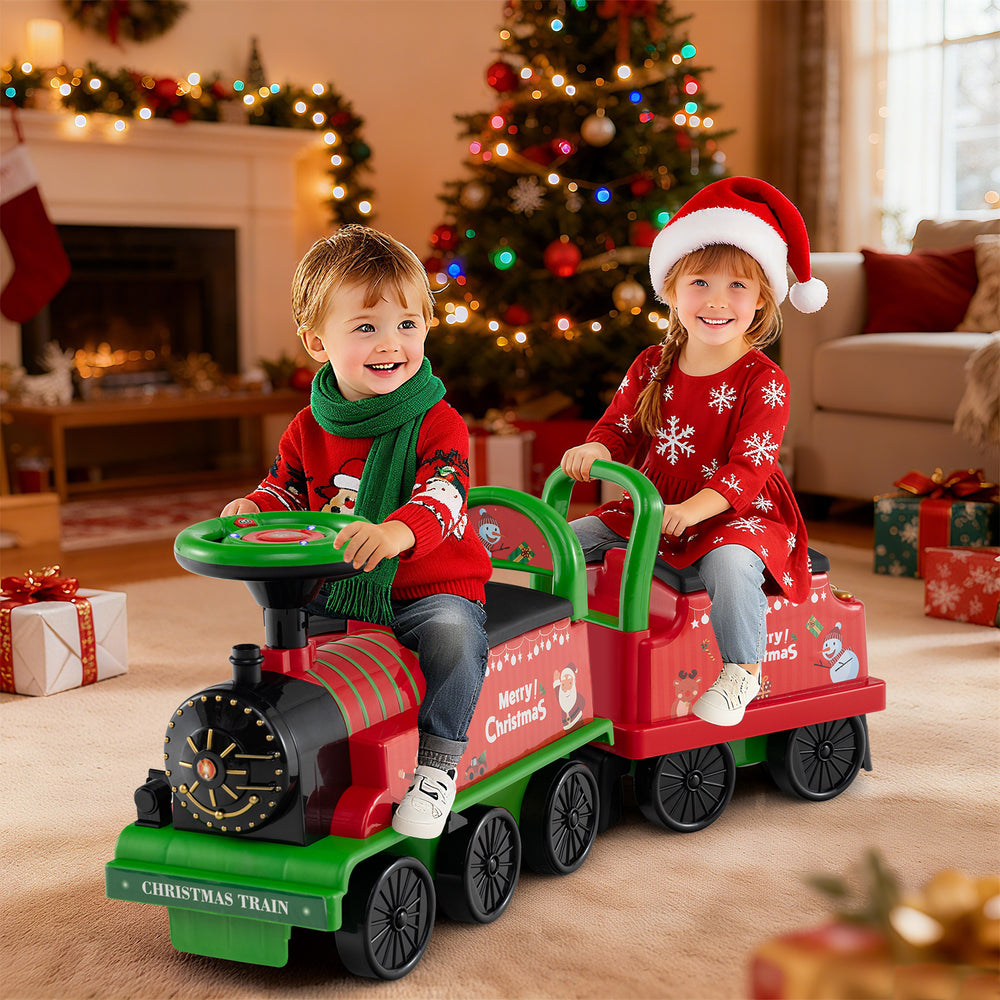 6V Ride on Train 2-Seater with Carriage and Flashing LED Lights-Green - Gallery View 1 of 10