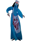 Life-size Halloween animatronic zombie nurse with glowing red eyes, bloody apron, and sound-activated animation for spooky displays.