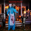 Life-size animated zombie nurse with a bloody apron, glowing eyes, and sound activation for a chilling Halloween effect.