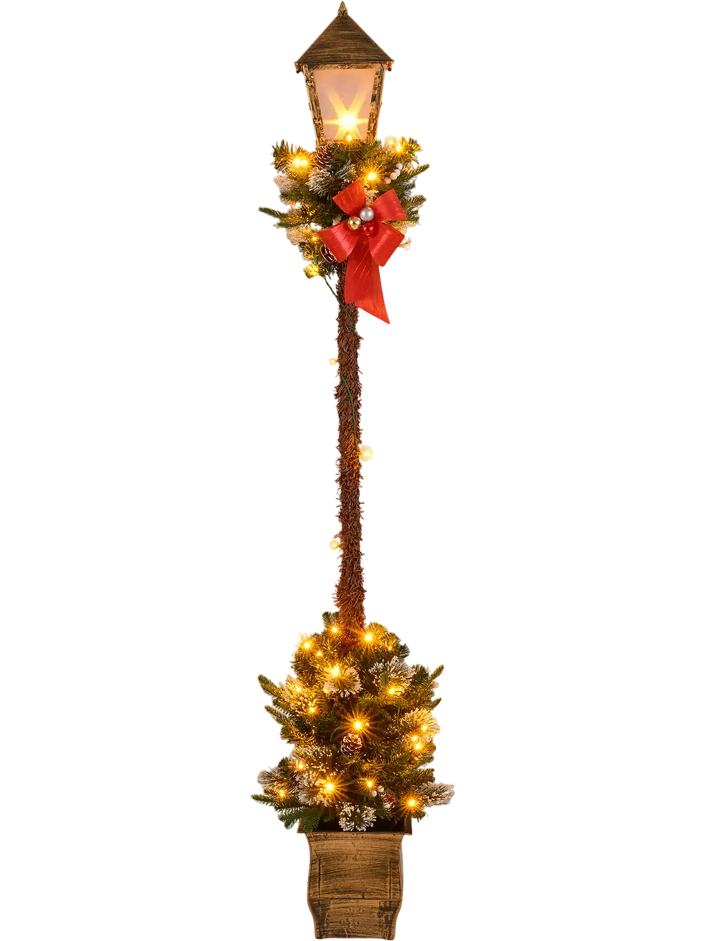 6.1 Feet Christmas Pre-lit Street Lamp with Artificial Greenery and Snow-flocked Branch Tips