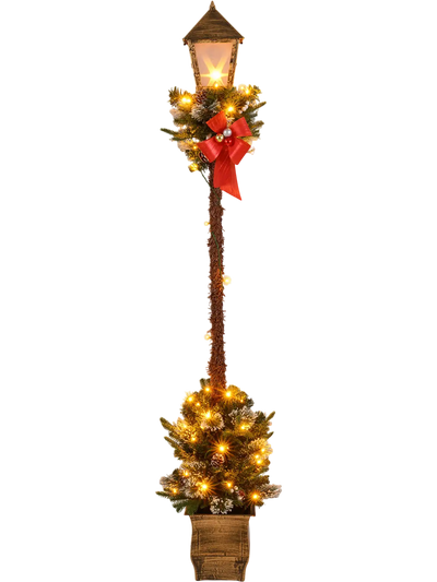 Costway 6.1' Pre-Lit Christmas Street Lamp with Snow-Flocked Greenery 64753189 New