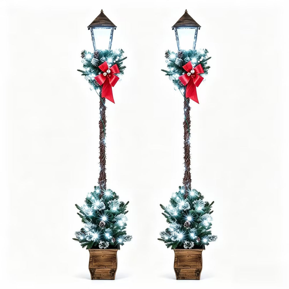 6.1 Feet Christmas Pre-lit Street Lamp Set of 2 with Artificial Greenery and Snow-flocked Branch Tips-Beight White - Gallery View 1 of 1