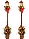 Christmas pre-lit street lamp set of 2, featuring artificial greenery, snow-flocked tips, and festive LED lights for decoration.