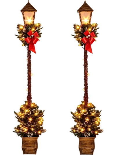 Costway Pre-lit Christmas Street Lamp Set of 2 w/ Greenery Snow-Flocked Tips 6.1' 64768600 New