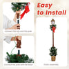 6.1 feet Christmas pre-lit street lamp set with artificial greenery, snow-flocked tips, and festive red bow for easy installation.