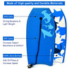 Lightweight blue bodyboard with EPS core, XPE deck, and HDPE slick bottom, ideal for surfing and water sports.