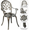 Antique bronze bistro chair with ergonomic back and armrests, perfect for outdoor patios and gardens.