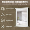 Wall-mounted white vanity mirror with shelf, high-definition glass, sturdy MDF frame, ideal for bathroom or hallway use.