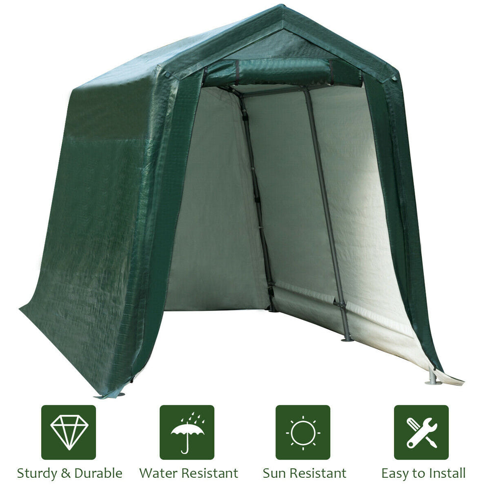 Outdoor carport shed with waterproof ripstop cover, sturdy steel frame, and removable door for easy access and.