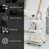 3-tier white utility cart with smooth casters, ideal for versatile storage in kitchens, living rooms, or bathrooms.
