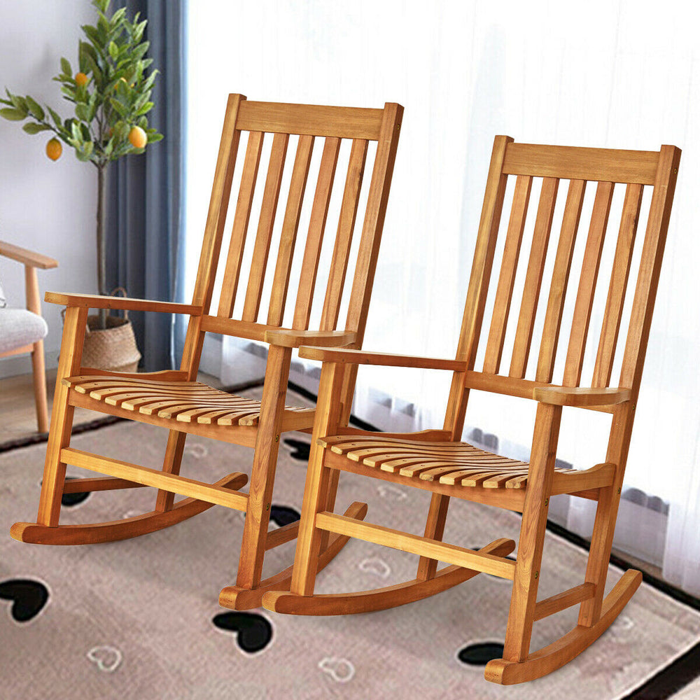 Indoor Outdoor Wooden High Back Rocking Chair-Natural - Gallery View 1 of 12