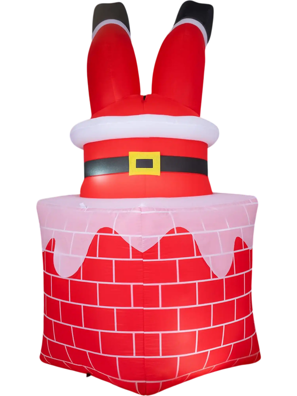 Christmas inflatable Santa Claus in chimney with LED lights and moving legs, perfect for yard or porch decoration.