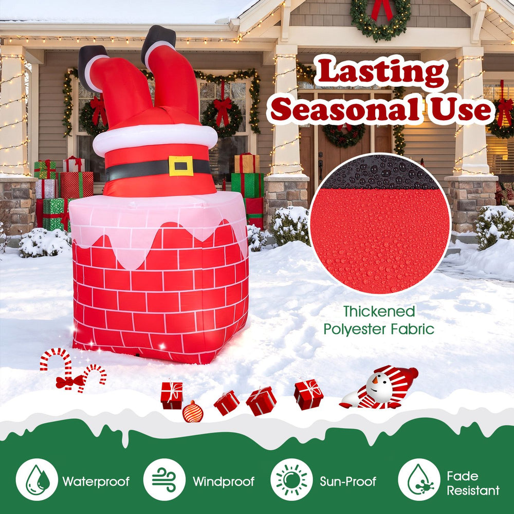 6.2 FT Christmas inflatable Santa Claus stuck in chimney, featuring LED lights and automatic moving legs for festive fun.