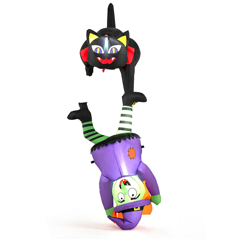 Inflatable 6.2 ft Halloween witch and black cat with LED lights, perfect for outdoor spooky displays.