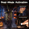 Animated 6.2 ft Halloween witch decoration features red glowing eyes, sound activation, and swinging arms for spooky scenes.