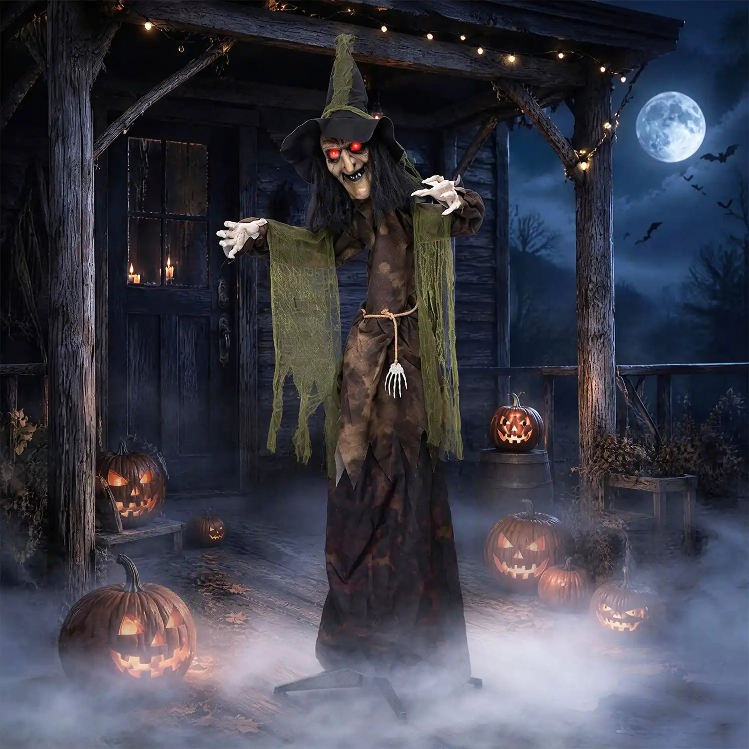 Costway 6.2' Halloween Animated Witch Decoration Red Glowing Eyes 95925530 New