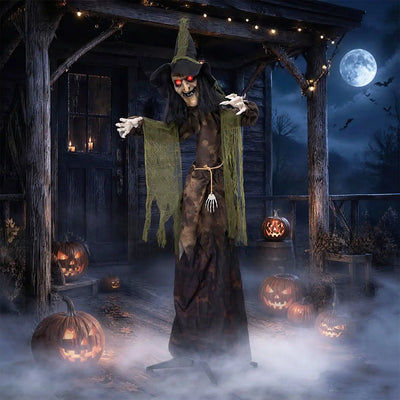Costway 6.2' Halloween Animated Witch Decoration Red Glowing Eyes 95925530 New