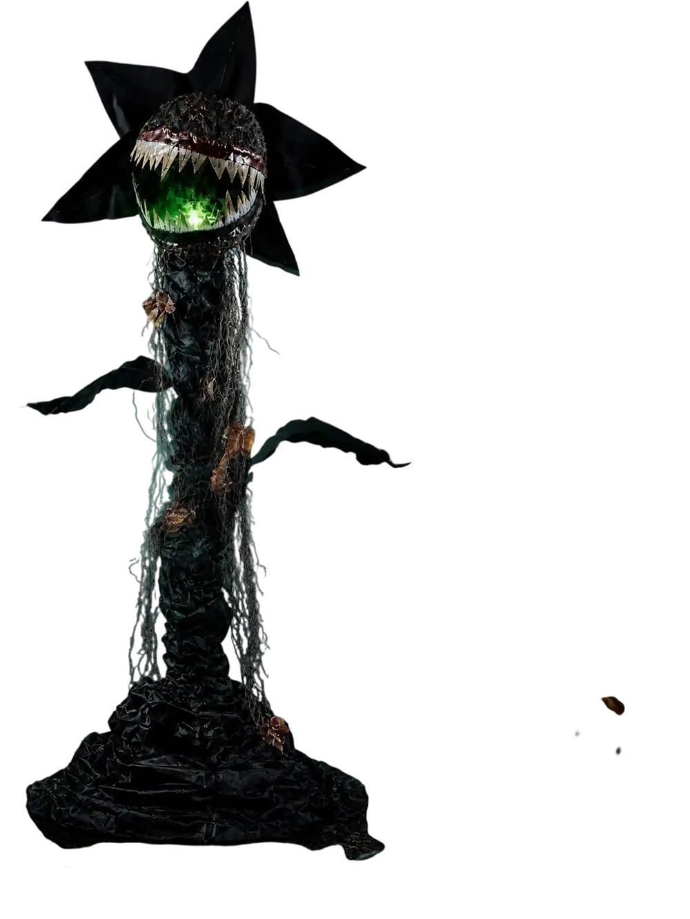 Animated 6.2 ft Halloween man-eater plant features color-changing LEDs, swaying head, and terrifying sounds for spooky decor.