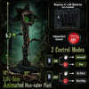 Life-size 6.2 ft animated Halloween Man-Eater Plant features color-changing LEDs and swaying head for a spooky display.