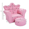 Pink kids sofa with crown-shaped backrest and matching ottoman, perfect for slumber parties and fun relaxation in any.