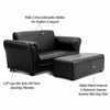 Kids black double sofa with ottoman, featuring thick cushions and raised backrest, perfect for playrooms and reading.