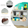 Kids floor cabinet in gray with 2 cubbies and 2 bins, made of MDF board, perfect for organizing toys and books.