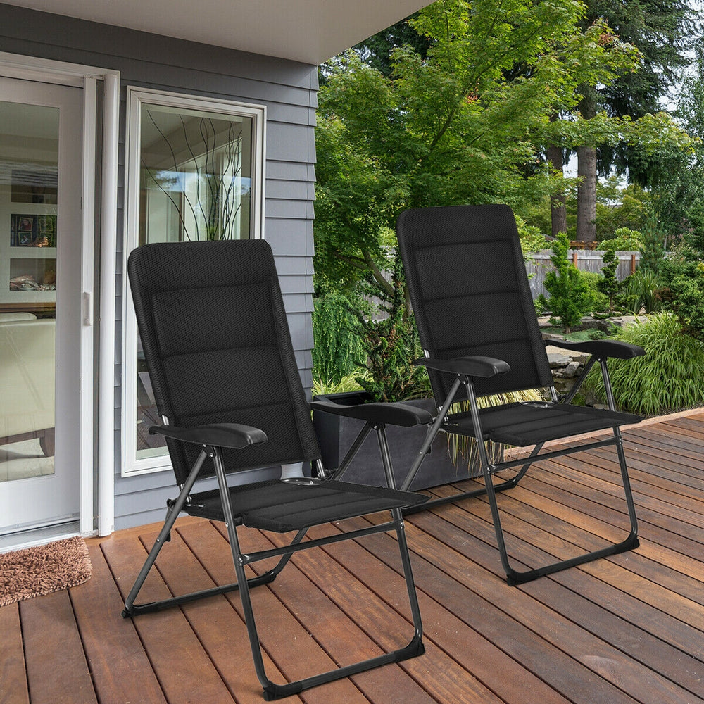 2 Pieces Outdoor Folding Patio Chairs with Adjustable Backrests for Bistro and Backyard-Black - Gallery View 1 of 12