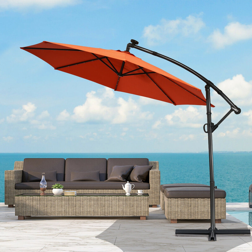 10 ft 360° Rotation Solar Powered LED Patio Offset Umbrella without Weight Base-Orange - Gallery View 1 of 12
