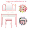 Kids pink makeup dressing table with removable tri-folding mirror, sturdy MDF, ideal for writing or reading in a.