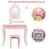 Kids princess makeup dressing table set in pink with detachable mirror, sturdy MDF, and pine wood for safe play.