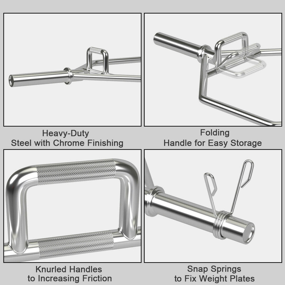 Olympic hexagon deadlift trap bar with folding grips, heavy-duty steel, chrome finish, 800 lbs capacity for versatile.