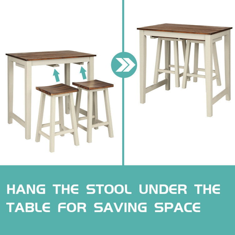 Costway Bar Table with 2 Saddle Bar Stools 3 Piece Set New