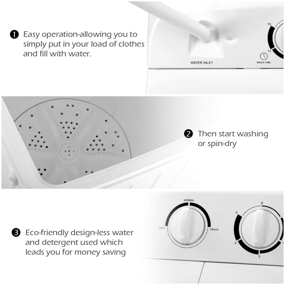 Compact twin tub washing machine with separate timer controls for wash and spin, ideal for home use and energy saving.