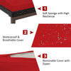 Close-up of the red removable cushion with zipper on the patio rattan lounge chaise recliner for outdoor comfort.