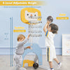Adjustable kids basketball hoop set in yellow, featuring 5 height levels for ages 2-7, ideal for indoor and outdoor.