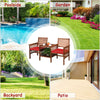 Acacia wood coffee table with lower shelf and umbrella hole, designed for outdoor settings like patios and gardens.