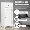 White wooden bathroom storage cabinet with drawer and adjustable shelves, perfect for maximizing space in any room.
