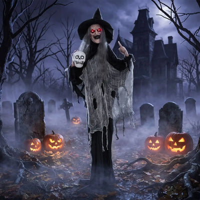 Costway 6.3' Halloween Animatronic Standing Witch with Skull 96262129 New