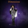 6.3 ft Halloween standing animatronic witch with skull, featuring flickering eyes and a freestanding design for spooky decor.