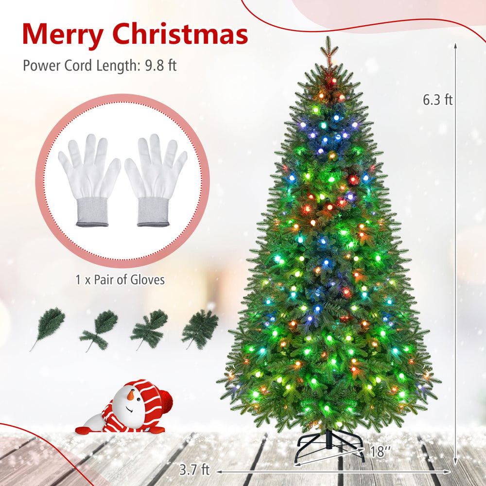 Smart 6.3 FT Christmas tree with 230 RGB LED lights, remote control, and 42 lighting effects for festive celebrations.