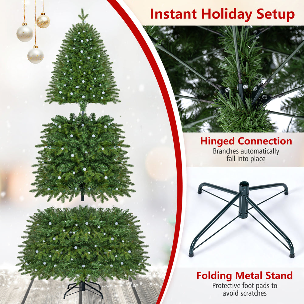 6.3 FT Smart Christmas tree with 230 RGB LED lights, hinged branches for easy setup, and a folding metal stand for stability.