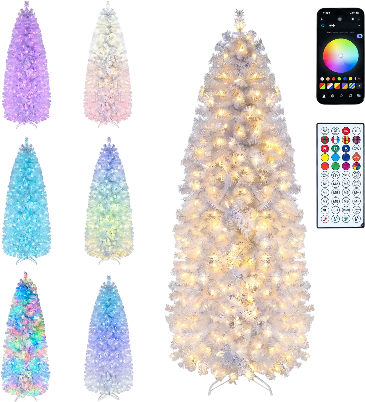 Costway Smart Pencil Christmas Tree w/ Remote & App 7.5/6.3' 54079223 New