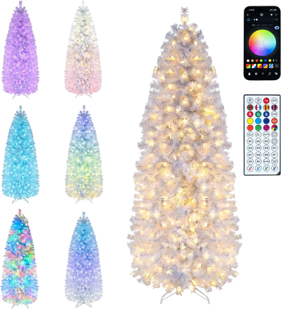 Costway Smart Pencil Christmas Tree w/ Remote & App 7.5/6.3' 54079223 New