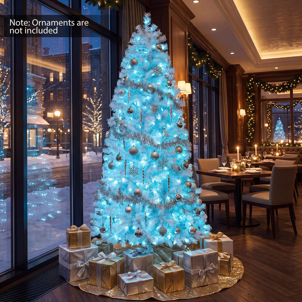 6.3 FT Smart Pencil Christmas Tree with realistic PVC leaves, 42 lighting effects, and a stylish wintry white design.