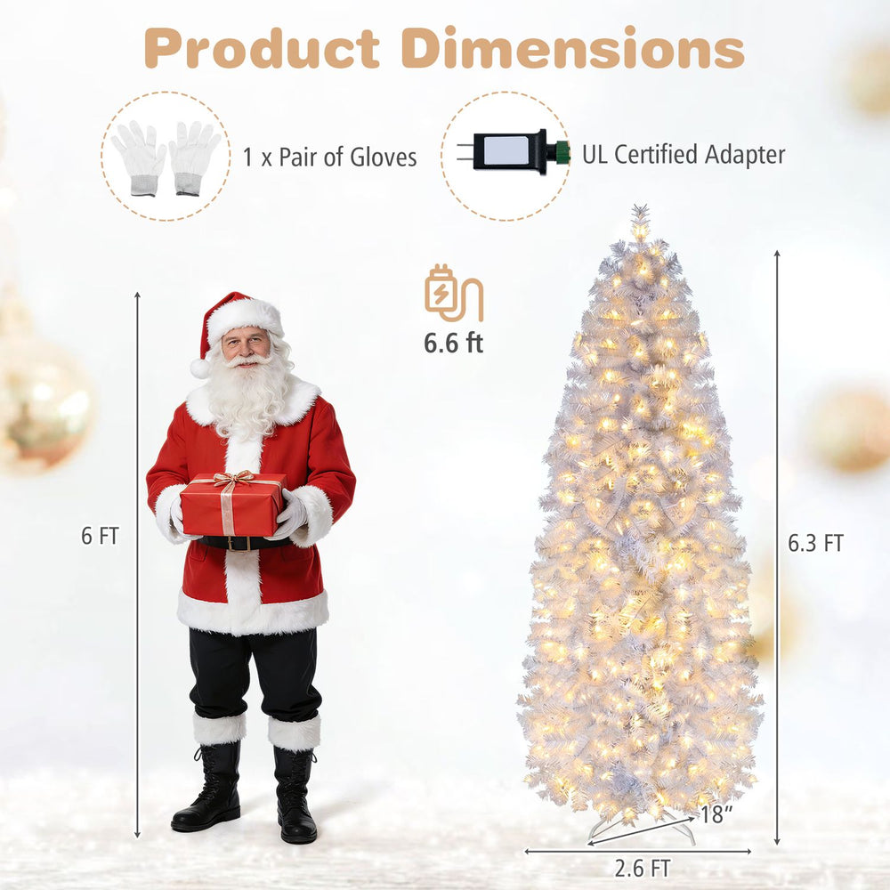 Smart 6.3 FT pencil Christmas tree with 380 RGB LED lights, remote control, and 42 lighting effects for festive decor.