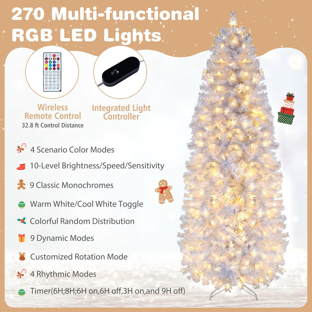6.3 FT Smart Pencil Christmas Tree with 270 RGB LED lights, remote control, and 42 lighting effects for festive decor.