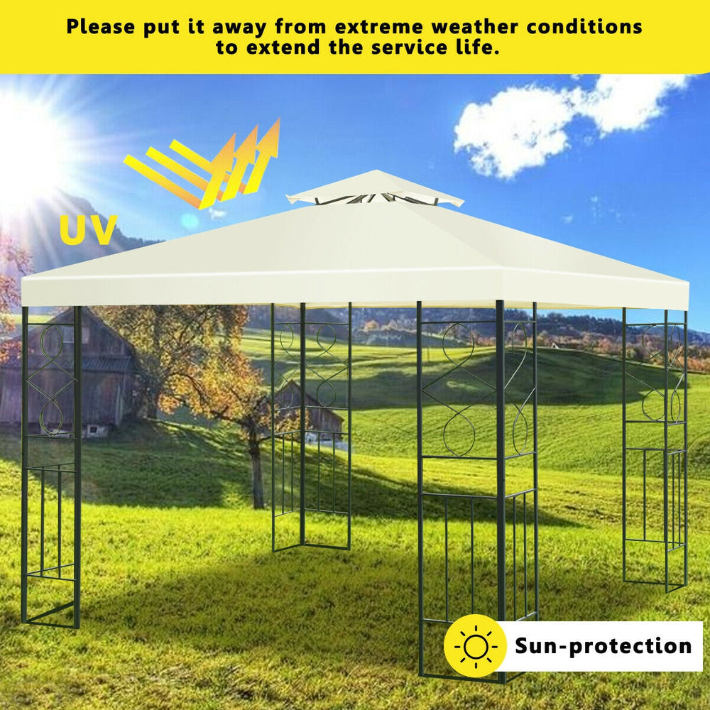 10 x 10 feet patio gazebo canopy tent with double tier roof, sturdy steel frame, and UV protection for outdoor.